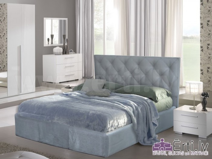 Bristol LUX – Skaista eko-ādas gulta ar pogām un PADZIĻINĀTU veļaskasti