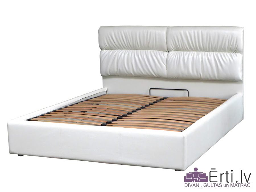 Oxford plus – Eko-ādas gulta ar veļaskasti, kuras galvaglis nodrošina ērtu galvas atbalstu