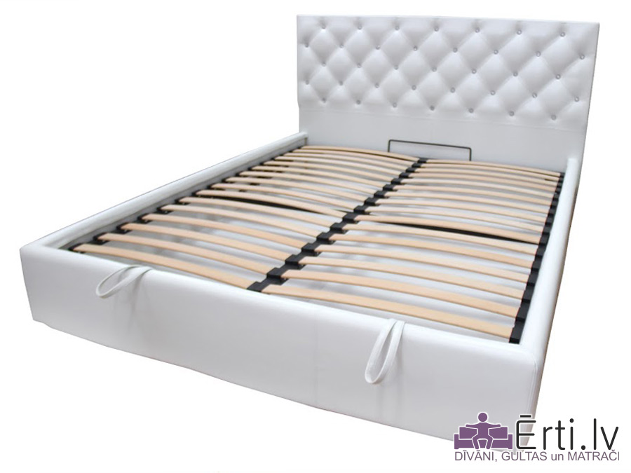 Coventry plus – Skaista eko-ādas gulta ar pogām un veļaskasti