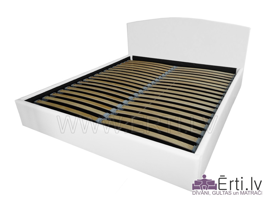 Klasika LUX – Stilīga eko ādas gulta ar veļaskasti un noapaļotu galvgali