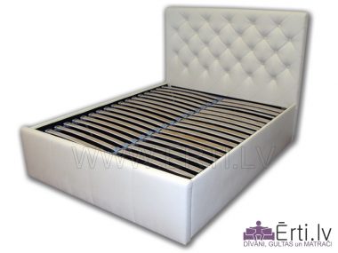 4116Royal LUX – Mūsdienīga eko-ādas gulta ar veļaskasti un pogām galvgalī