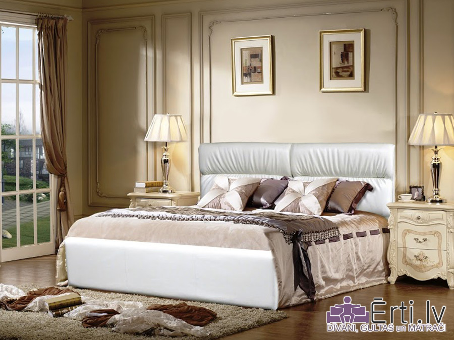 Oxford plus – Eko-ādas gulta ar veļaskasti, kuras galvaglis nodrošina ērtu galvas atbalstu