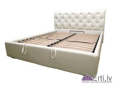 4811London LUX – Кровать из ткани или эко-кожи с пуговицами и УГЛУБЛЕННЫМ бельевым ящиком